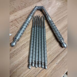 Vintage Set Etched Metal Crab Nut Shell Lobster Cracker & 6 Fork Picks